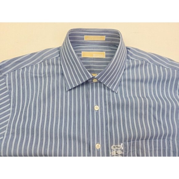 Michael Kors Size 16 32/33 Large Mens Blue White Stripe Spread Collar Shirt NWT - Picture 10 of 10